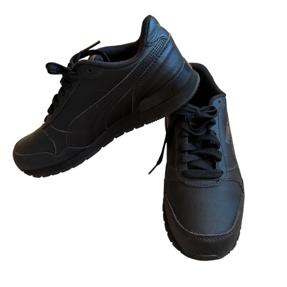 Puma|Big Kids' Black ST Runner v3 Leather Sneakers Lace-Up -Size 4.5C